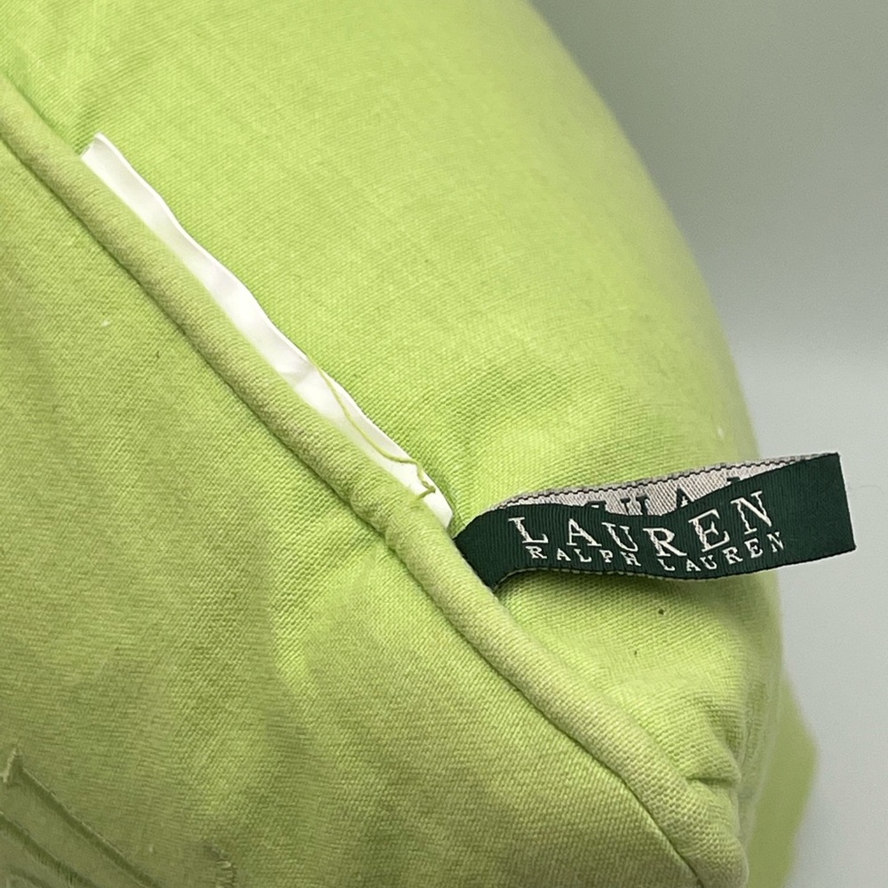 Ralph Lauren Lime Green Down Fill Accent Throw Pillow Monogram RLL 18x18 - Picture 3 of 7